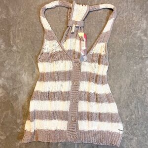 XL Kohls Striped Plum Sweater Vest Cotton Knit Preppy Tank Boho Button NWT